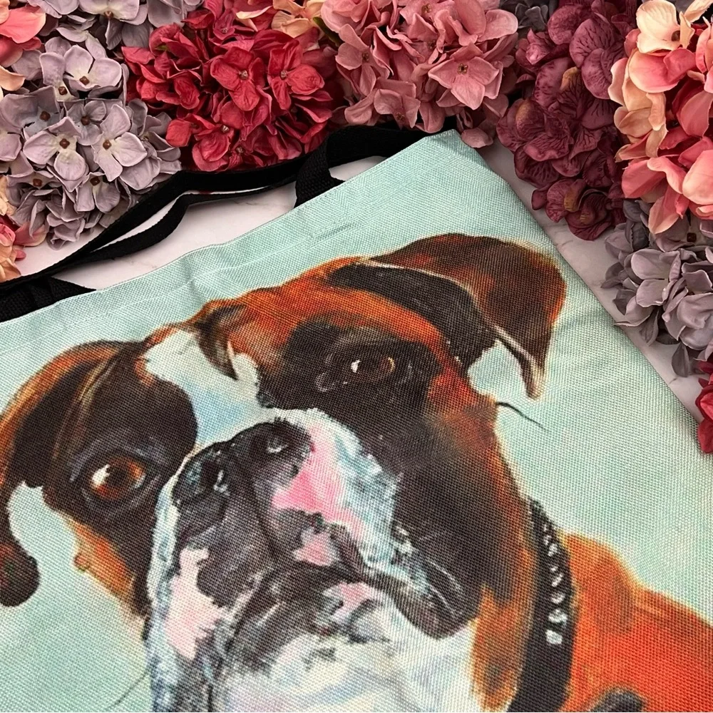 Eco-Friendly Handsome Brown and White Boxer Dog Folding Tote Bag - Picture 7 of 13